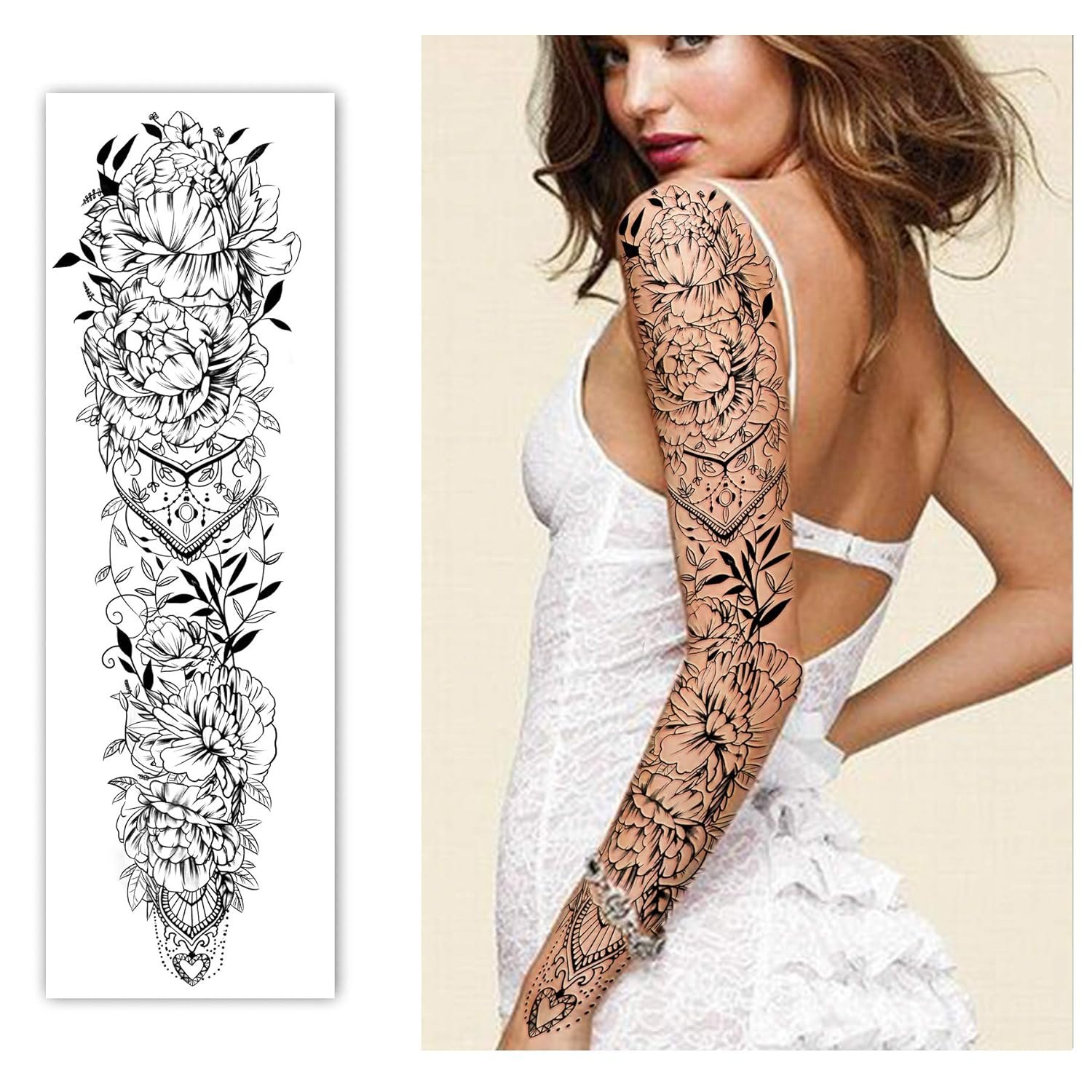 Temporary Tattoo Full Arm 8 Sheets and Half Arm Shoulder Waterproof Fake Tattoos 10 Sheets, Extra Large LastingTattoo Stickers for Girls or Women - Image 3