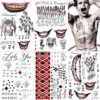 5 Large-size Sheets Halloween Temporary Tattoos for Joker, Halloween Fake Tattoos Stickers for Harley Quinn for Suicide Squad- Perfect for Halloween, Parties, Cosplay and Costumes (11.8 * 7.9 inch)