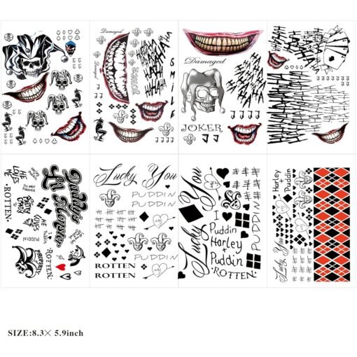 16 Sheets Joker Tattoos, Harley Quinn Tattoos, Tattoos for Suicide Squad Perfect for Halloween, Costumes, Harley Quinn Accessories Party and Cosplay - Image 2