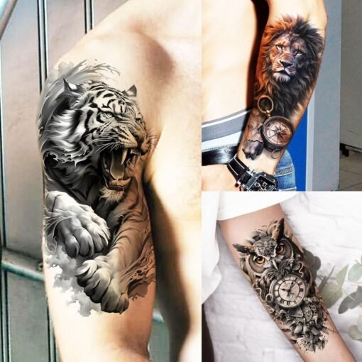 72 Sheets Cool Lion Tiger Temporary Tattoos For Women Men Adults, Waterproof Realistic Halloween Fake Tattoo Stickers Zeus God Jesus Christ Wolf Skull Skeleton Owl Dragon, Temp Gothic Black Tattoo - Image 3