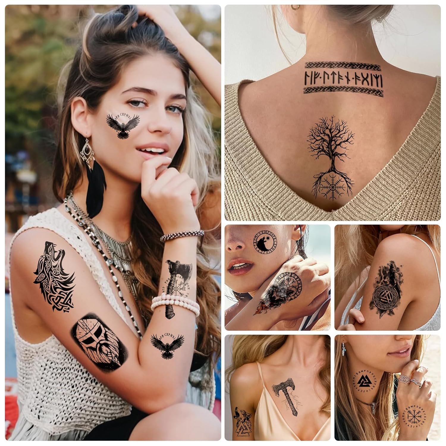 77 sheets Viking Temporary Tattoos Adult, Nordic Celtic Tattoos, Totem Tribal Fake Tattoo Stickers for Viking Costume, Nordic Norse Yggdrasil Valknut Fake Arm Tattoos for Women Men Kids - Image 7