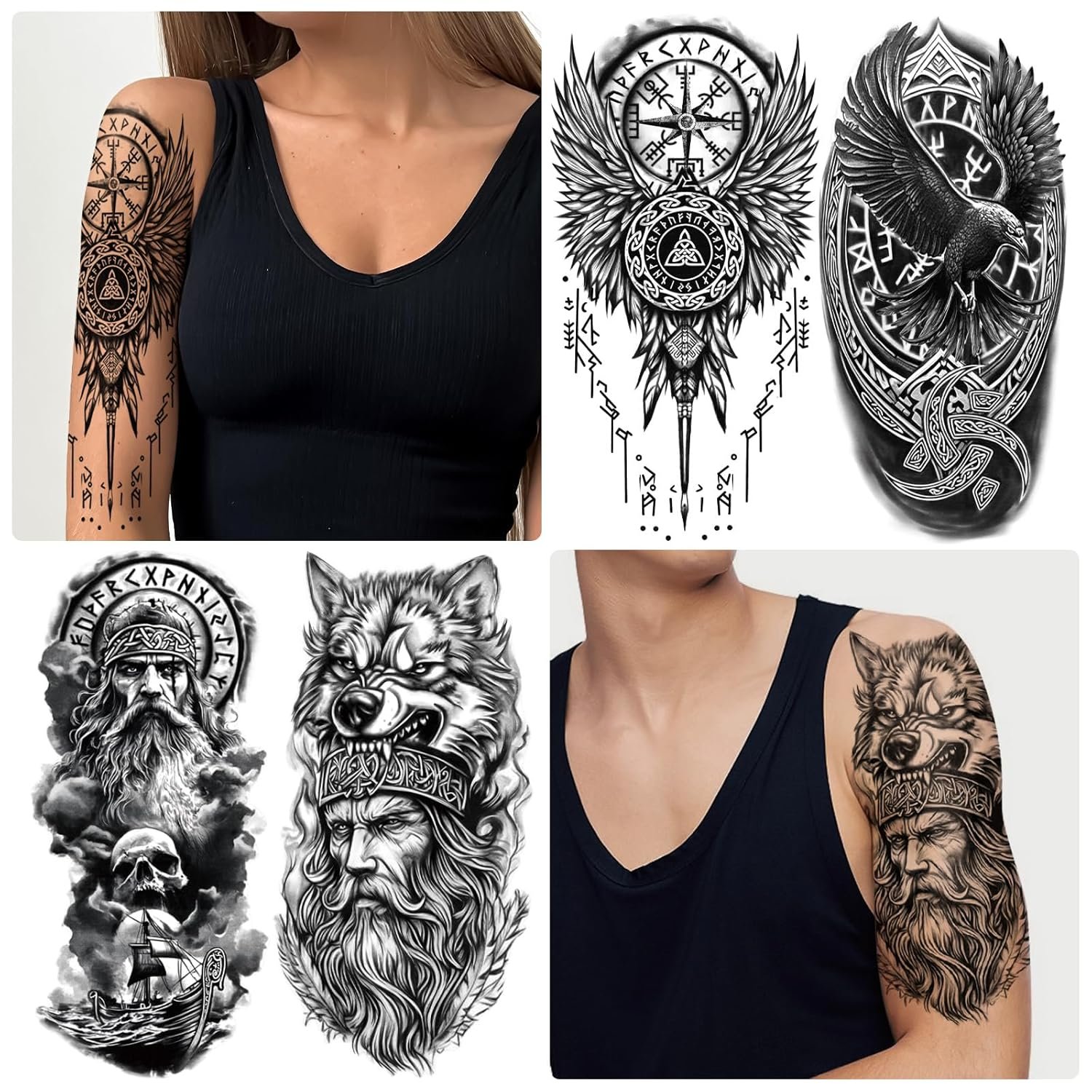 77 sheets Viking Temporary Tattoos Adult, Nordic Celtic Tattoos, Totem Tribal Fake Tattoo Stickers for Viking Costume, Nordic Norse Yggdrasil Valknut Fake Arm Tattoos for Women Men Kids - Image 4
