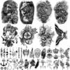 32 Sheets Temporary Tattoos Stickers, 8 Sheets Fake Body Arm Chest Shoulder Tattoos for Men Women with 24 Sheets Tiny Black Temporary Tattoos
