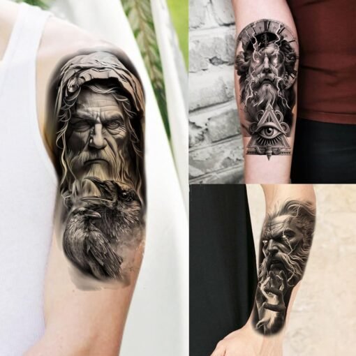 74 Sheets Black King Of The Greek God Zeus Temporary Tattoos For Women Men Adults Mythology, Poseidon Trident Halloween Fake Tattoo Stickers Compass Tribal Eye Totem, Temp Gothic Tattoo Lightning Bolt - Image 4