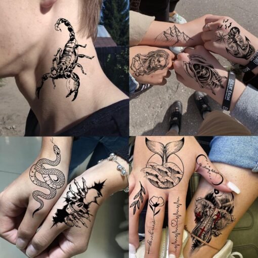 75 Sheets Skull Temporary Tattoos For Men Adults Forearm, Halloween Zeus God Lion Poseidon Half Arm Sleeve Tattoo For Women Jesus Christ Skeleton Dragon Owl, Realistic Fake Tattoo Stickers Wolf Tiger - Image 7