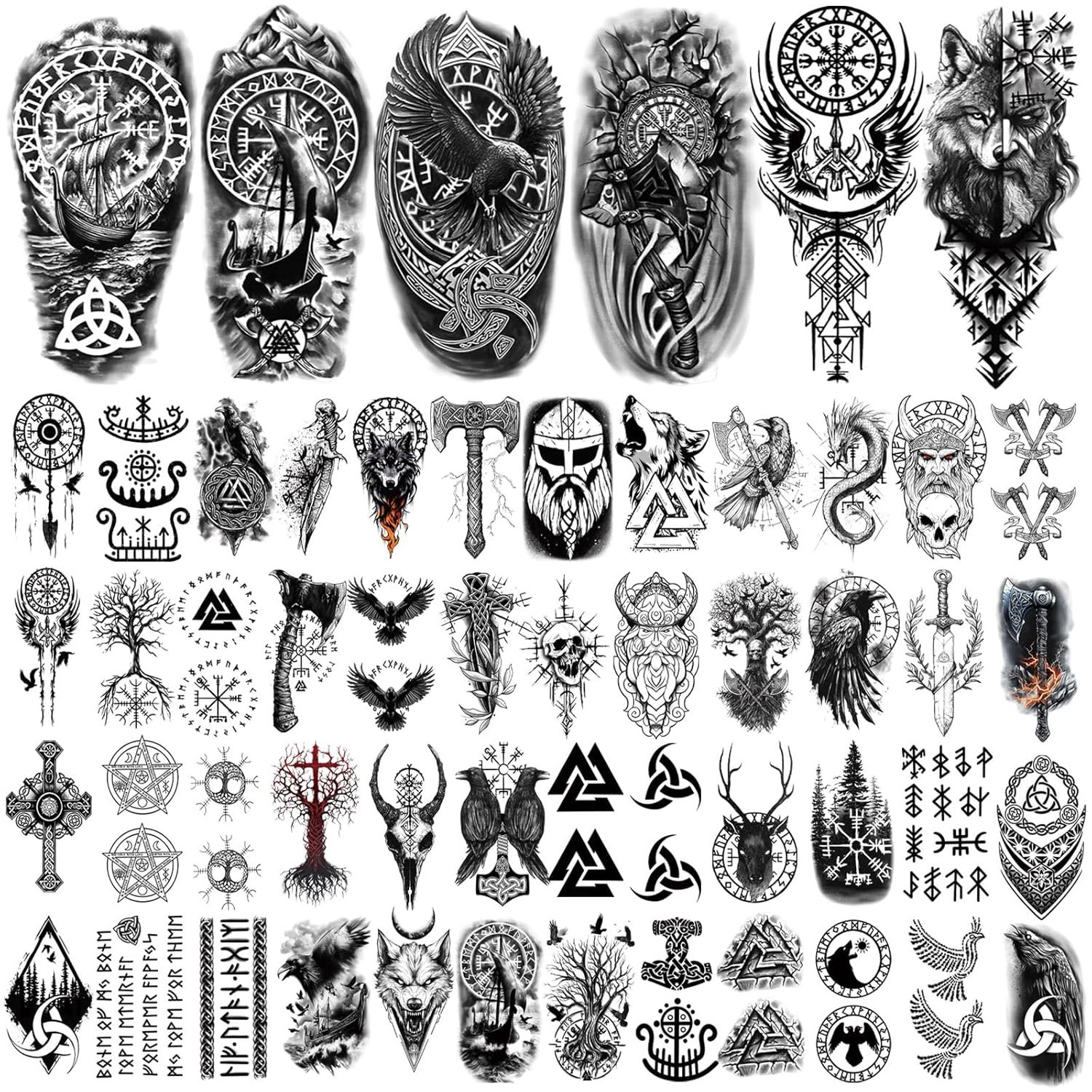 77 sheets Viking Temporary Tattoos Adult, Nordic Celtic Tattoos, Totem Tribal Fake Tattoo Stickers for Viking Costume, Nordic Norse Yggdrasil Valknut Fake Arm Tattoos for Women Men Kids - Image 2