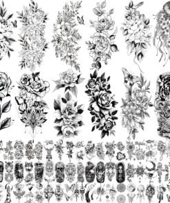82 Sheets 3D Flowers Temporary Tattoos for Women Adult, Including 12 Sheets Large Fake Tattoos That Look Real and Last Long, Waterproof Rose Moon Butterfly Tiger Snake and Flowers Tattoos
