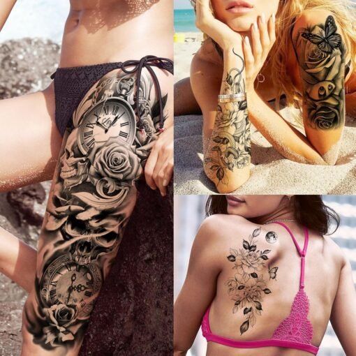 20 Sheets Sexy Rose Flower Full Arm Temporary Tattoos For Women Adults Thigh, 3D Halloween Tattoo Stickers - Image 2