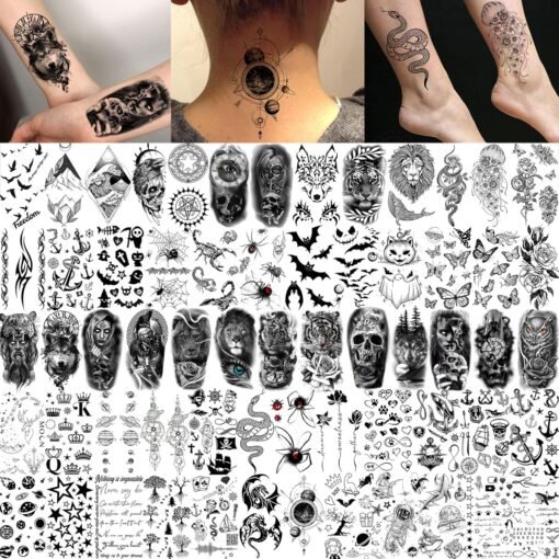 74 Sheets Black King Of The Greek God Zeus Temporary Tattoos For Women Men Adults Mythology, Poseidon Trident Halloween Fake Tattoo Stickers Compass Tribal Eye Totem, Temp Gothic Tattoo Lightning Bolt - Image 5
