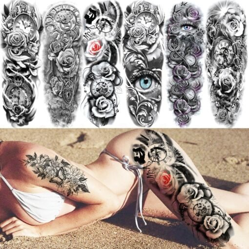 20 Sheets Sexy Rose Flower Full Arm Temporary Tattoos For Women Adults Thigh, 3D Halloween Tattoo Stickers - Image 4