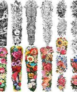 Temporary Tattoo Full Arm 8 Sheets and Half Arm Shoulder Waterproof Fake Tattoos 10 Sheets, Extra Large LastingTattoo Stickers for Girls or Women