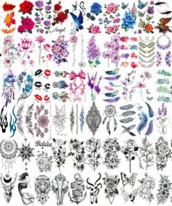 72 Sheets Temporary Tattoos for Women and Girls, Flower Tattoo Temporary, Butterfly Tattoos, Fake Black Tiny Temporary Tattoos Body Art Sticker
