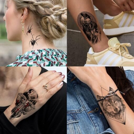 74 Sheets Black Gladiator Temporary Tattoos For Men Adults Forearm, Halloween Half Arm Sleeve Tattoo For Women Greek Mythology Spartan Warriors Knight, Long Lasting Fake Tattoo Stickers Lion Eagle War - Image 7