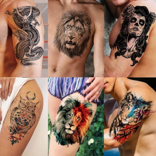53 Sheets 3D Large Tiger Dragon Temporary Tattoos For Women Thigh Men Arm Adult, Half Sleeve Halloween Gangster Lion Owl Fake Tattoo Sticker, Warrior Wolf Flower Bulk Tiny Small Tatoos Finger - Image 2