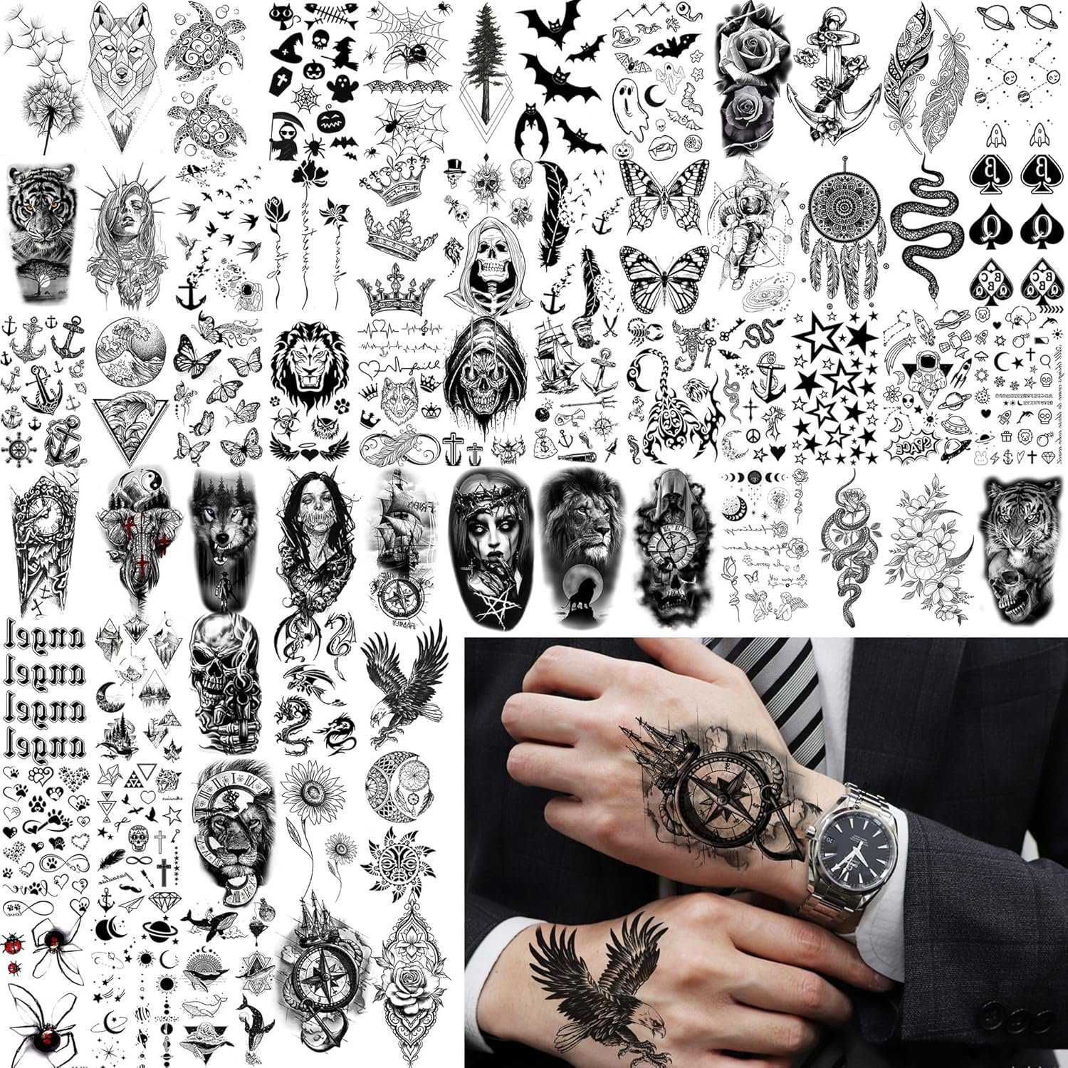 75 Sheets Loyalty Family Temporary Tattoos For Men Women, Lion Wolf Faith Belief Half Arm Sleeve Tattoo Stickers Tiger Owl, 3D Temp Long Lasting Fake Tattoos For Adults Kids Christian God Jesus Christ - Image 5