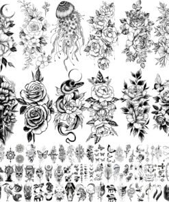 72 Sheets 3D Flowers Temporary Tattoos for Women Adult, Fake Tattoos Body Art Arm Sketch Tattoo Stickers for Women and Girls