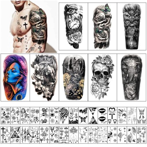 Extra Large Full Arm Waterproof Temporary Tattoos 8 Sheets and Half Arm Shoulder Tattoo 8 Sheets, Tiny 30sheets Lasting Tattoo Stickers - Image 4