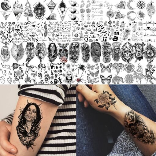 66 Sheets Snake Rose Flower Temporary Tattoos For Women Girls, Dragon Panda Florals Half Arm Sleeve Tattoo Sticker Dreamcatcher Floral, Skull Temp Butterfly Fake Tattoos For Adults Lion Tiger Leopard - Image 5