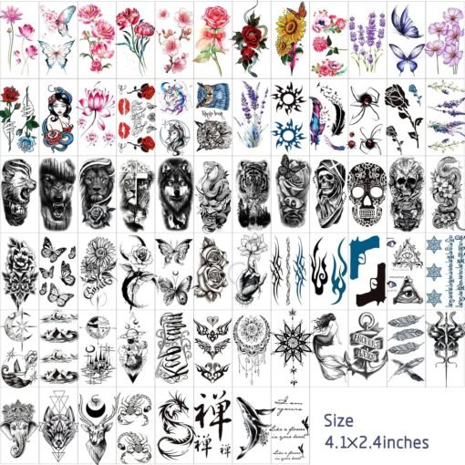80 Sheets Temporary Tattoos Stickers, Fake Body Arm Chest Shoulder Tattoos for Men and Women, Halloween Temporary Tattoos Black Fake Skull Skeleton Tattoos for Halloween Cosplay - Image 2