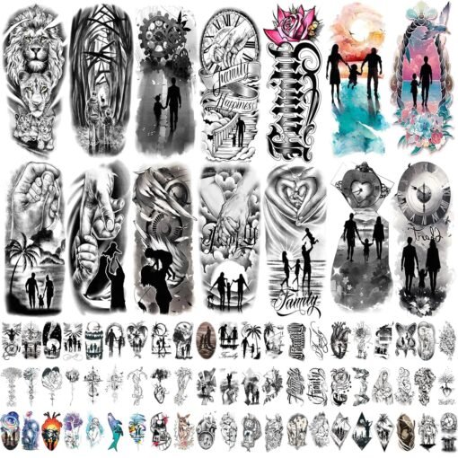 77 Sheets Family Temporary Tattoos - Fake Tattoos for Couple Dating, Family Gathering - Unity Symbol Tattoos for Valentine, Mother's Day, Father's Day, New Year Easter Gift