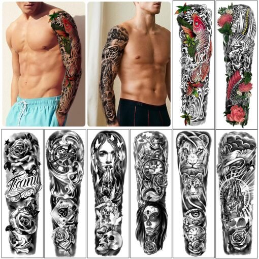 Extra Large Full Arm Waterproof Temporary Tattoos 8 Sheets and Half Arm Shoulder Tattoo 8 Sheets, Tiny 30sheets Lasting Tattoo Stickers - Image 3