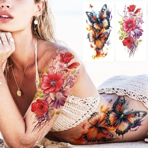 20 Sheets Extra Large Full Arm Temporary Tattoos For Women Thigh, Wolf Fox Peacock Skull Rose Flower Sleeve Tattoos For Adults, 3D Long Lasting Temp Bulk Lion Nun Witch Halloween Fake Tattoo Stickers - Image 6