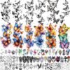 68 Sheets Realistic Butterflies Temporary Tattoos For Women Girls Adults Arm, Colored Long Lasting Temp Bulk Tattoo Rose Butterfly, 3D Black Butterfly Fake Tattoo Stickers Party Rave Accessories