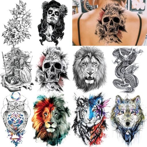 53 Sheets 3D Large Tiger Dragon Temporary Tattoos For Women Thigh Men Arm Adult, Half Sleeve Halloween Gangster Lion Owl Fake Tattoo Sticker, Warrior Wolf Flower Bulk Tiny Small Tatoos Finger - Image 3