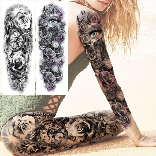 20 Sheets Sexy Rose Flower Full Arm Temporary Tattoos For Women Adults Thigh, 3D Halloween Tattoo Stickers - Image 3