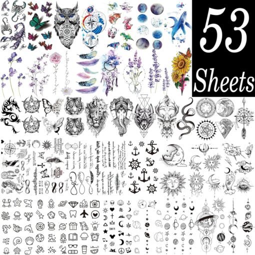 53 Sheets 3D Large Tiger Dragon Temporary Tattoos For Women Thigh Men Arm Adult, Half Sleeve Halloween Gangster Lion Owl Fake Tattoo Sticker, Warrior Wolf Flower Bulk Tiny Small Tatoos Finger - Image 5