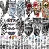 80 Sheets Temporary Tattoos Stickers, Fake Body Arm Chest Shoulder Tattoos for Men and Women, Halloween Temporary Tattoos Black Fake Skull Skeleton Tattoos for Halloween Cosplay