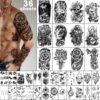 36 Sheets Temporary Tattoos Stickers, 12 Sheets Fake Body Arm Chest Shoulder Tattoos for Men or Women with 24 Sheets Tiny Black Tattoos