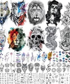 53 Sheets 3D Large Tiger Dragon Temporary Tattoos For Women Thigh Men Arm Adult, Half Sleeve Halloween Gangster Lion Owl Fake Tattoo Sticker, Warrior Wolf Flower Bulk Tiny Small Tatoos Finger